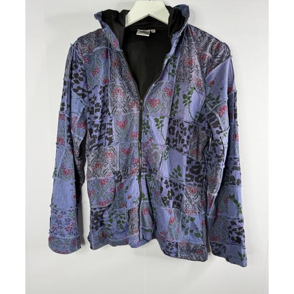 Parsley and Sage Zip Up Hoodie Sz M Purple Patchwork Boho Hippie Art to Wear - Picture 1 of 11